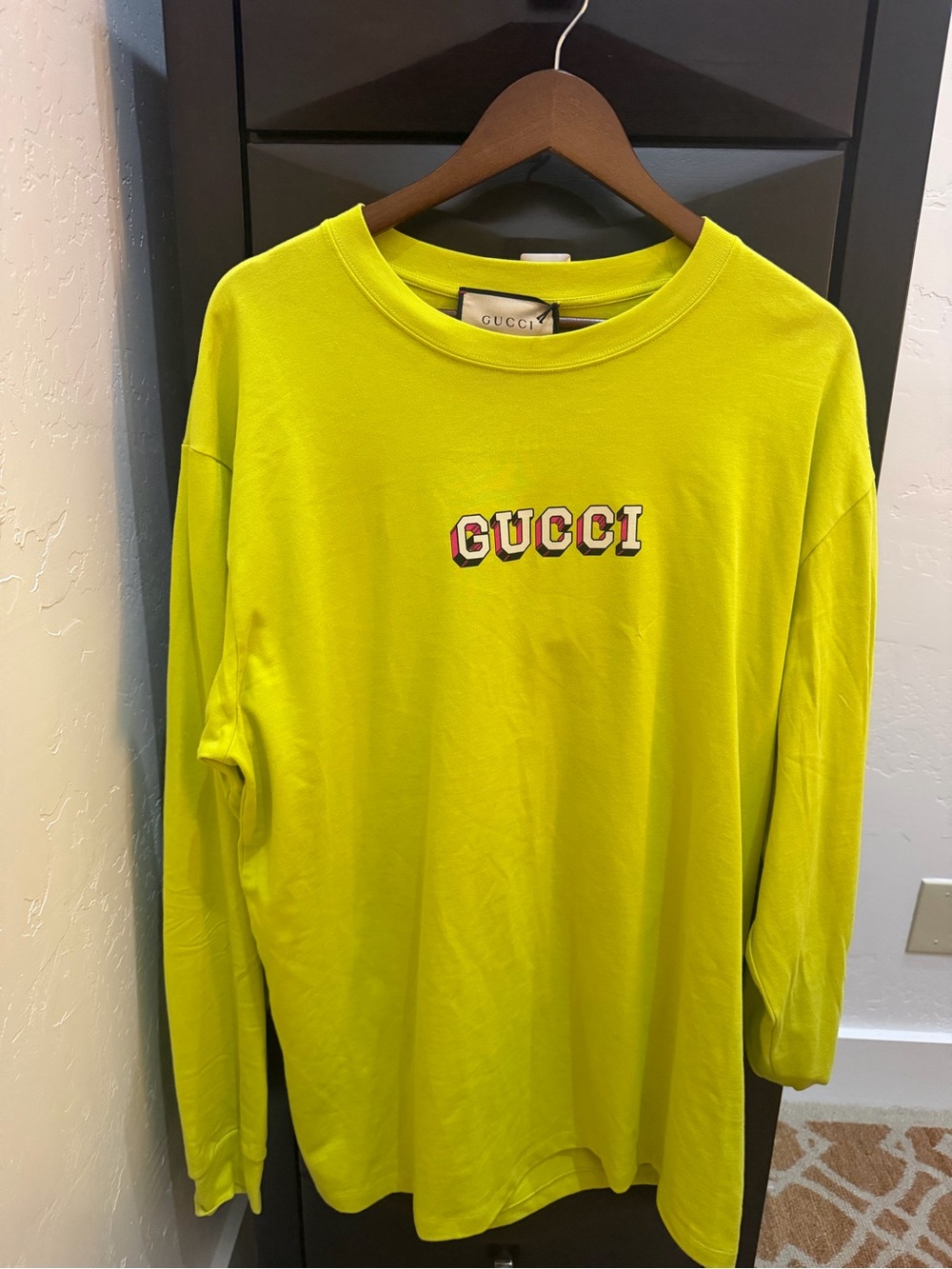 Gucci Neon Yellow Men’s Long-Sleeve Logo Tee